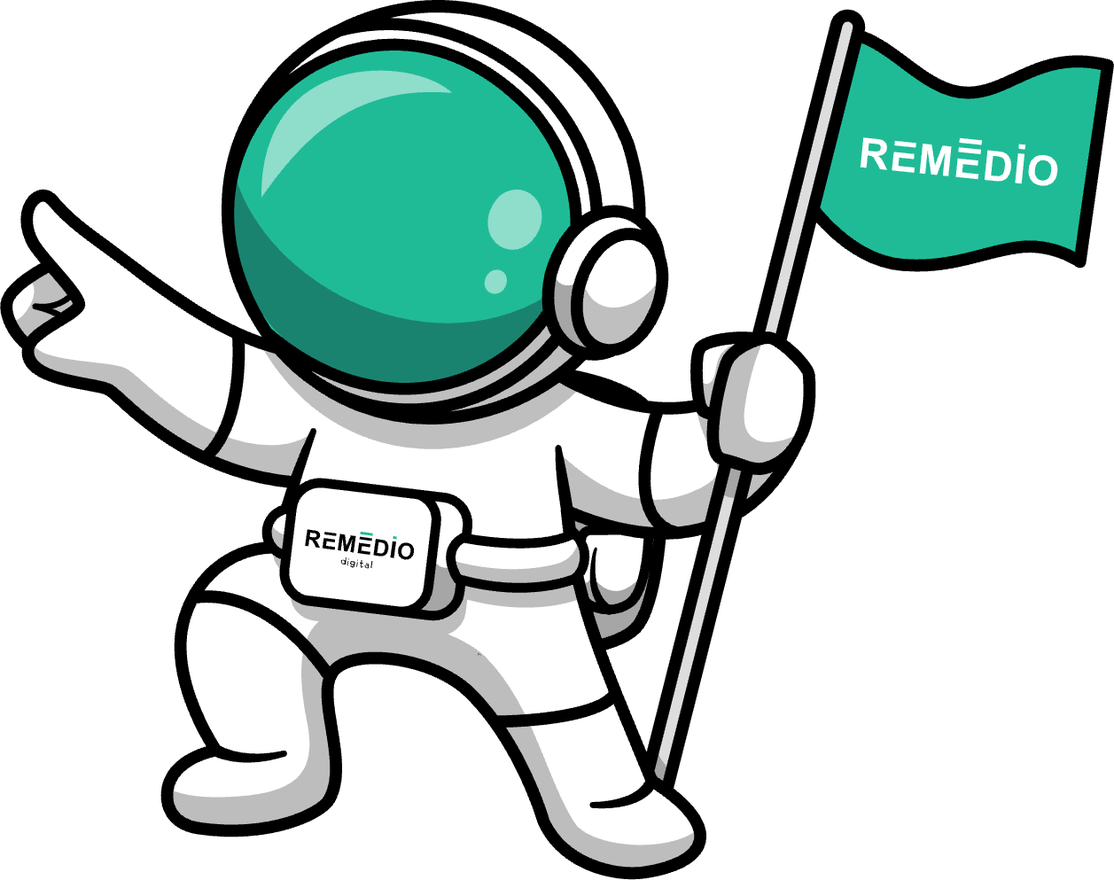 Remek, maskot Remédia, s&nbsp;vlajkou